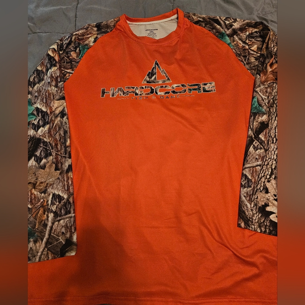 Hardcore Men's Orange and Camo Long Sleeve Shirt